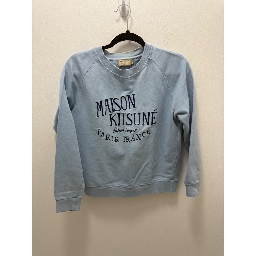 Maison Kitsune Palais Royal Paris France Blue Embroidered Sweatshirt Womens M
